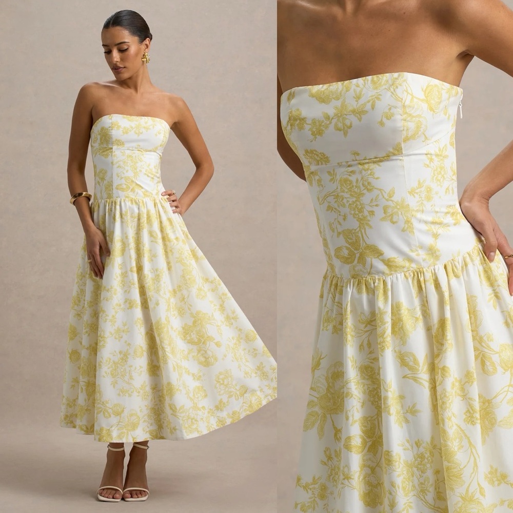 Brand New- Club L London Bluebell Lemon Poplin Drop Waist Midi Dress 🍋✨